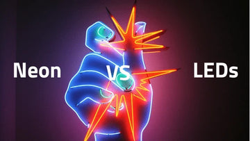 Image comparing LED lights and neon signs, showcasing their different appearances and potential applications.