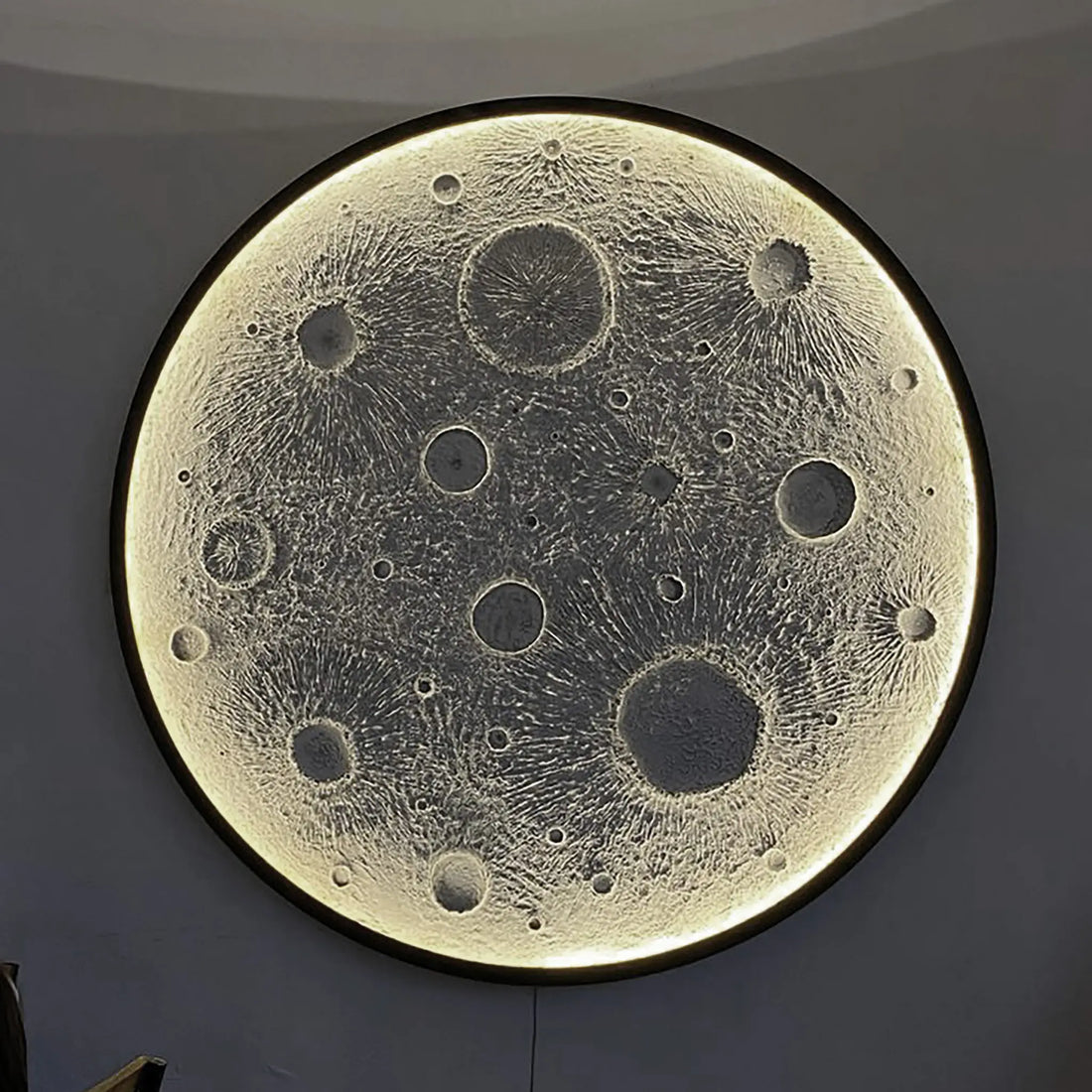 Detailed front view of the realistic Clay Moon Lamp with lunar textures.
