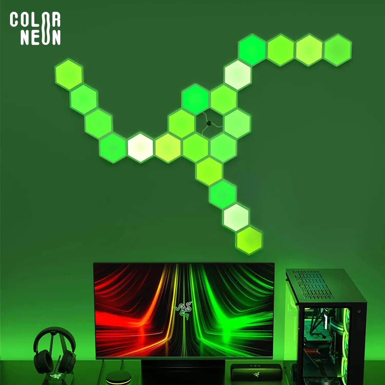 Panneaux LED RGB modulables HexaGlow avec éclairage personnalisable et effets dynamiques. Idéal pour une ambiance immersive dans une chambre, un bureau ou un espace gaming.