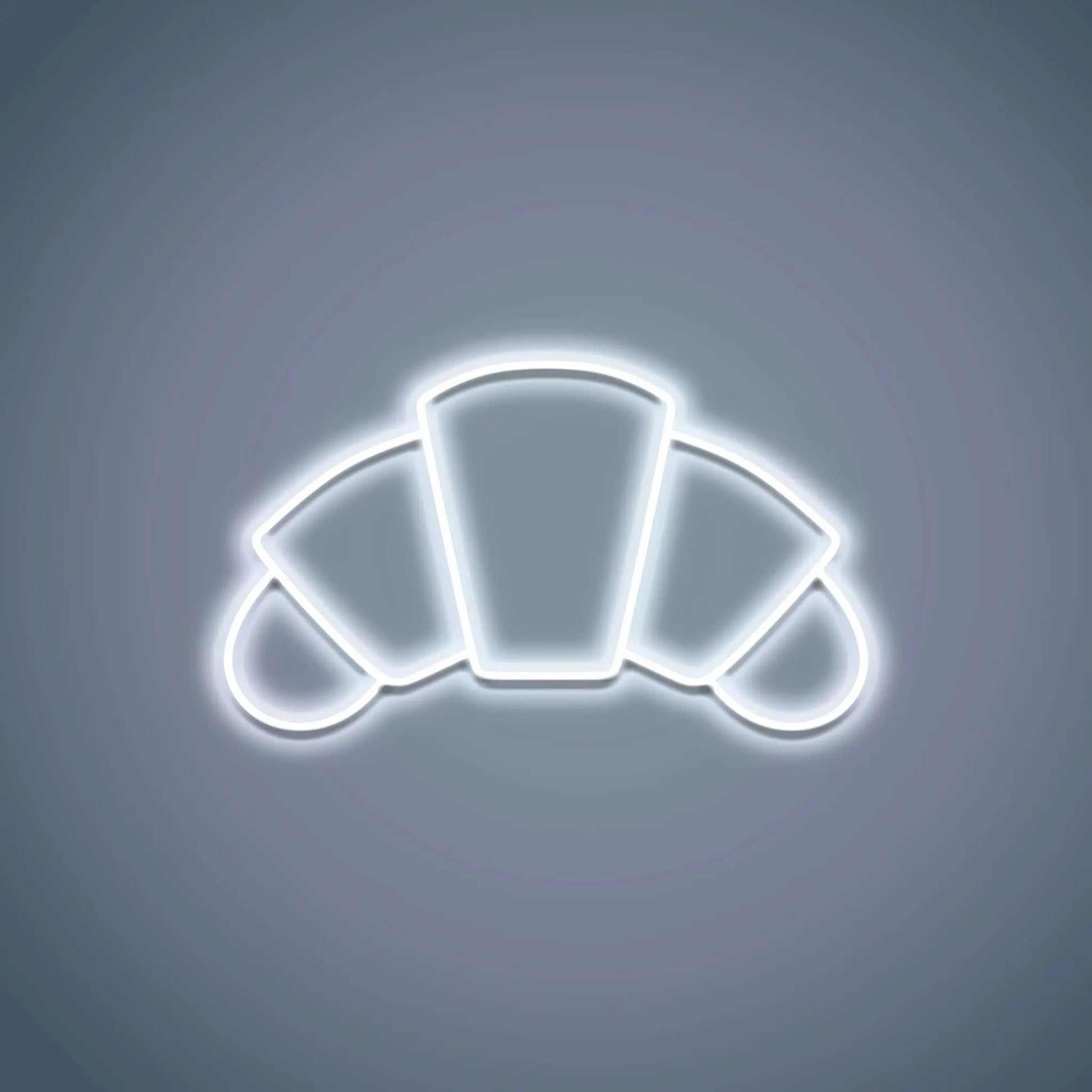 Croissant Neon Sign lit up in soft, inviting neon lights, perfect for kitchens, cafes, or bakeries.