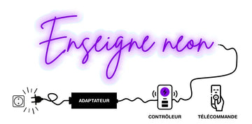 Step-by-step guide to installing a custom neon sign on a wall, showcasing tools, mounting process, and a completed glowing neon sign.