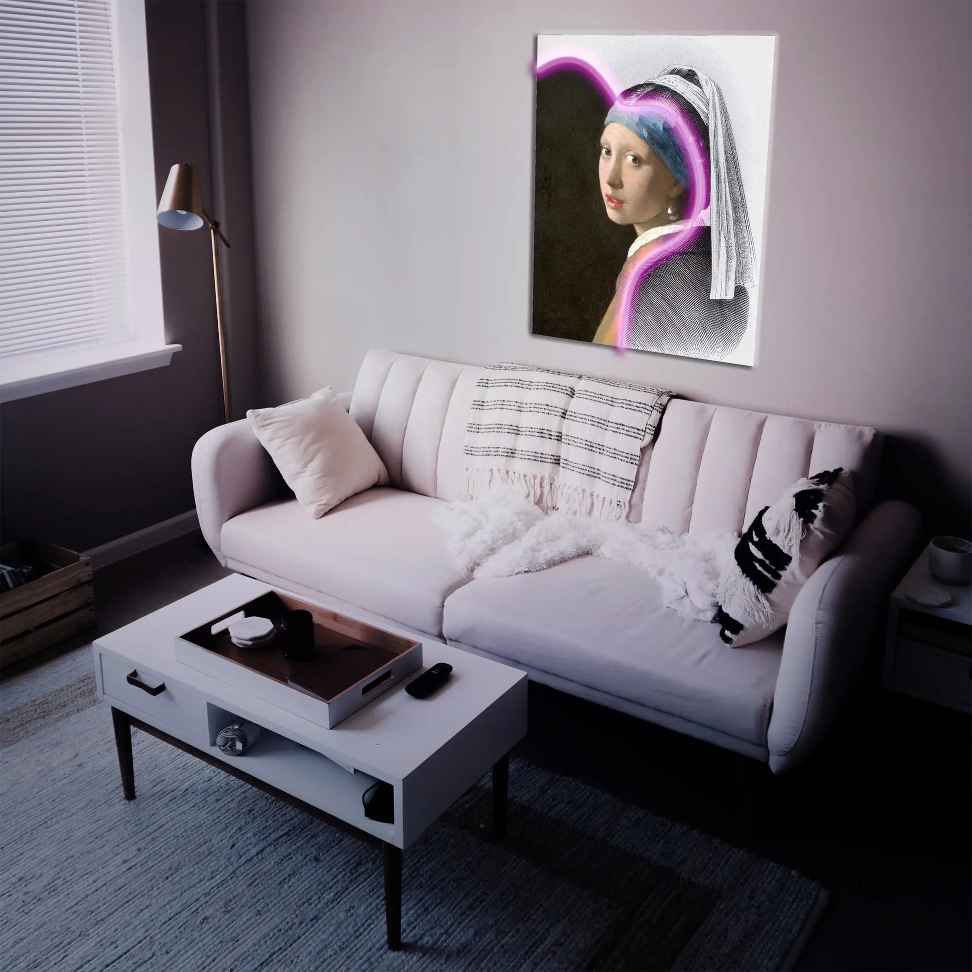 "Pearl Earring Girl Neon Sign glowing with elegance."